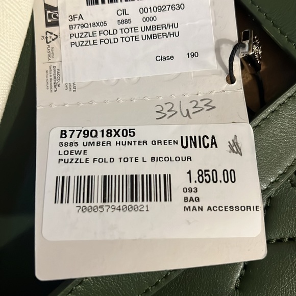 LOEWE LARGE PUZZLE FOLD TOTE UMBER/DARK KHAKI GREEN.   NWT - Picture 12 of 12